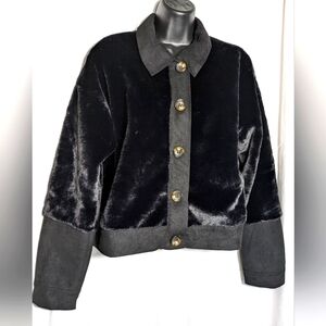 Women's Mystree‎ mixed media black faux fur & suede cropped jacket | Size L